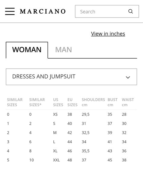 guess marciano sito ufficiale|marciano size chart.